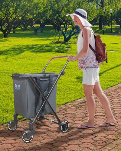 70L Collapsible Shopping Cart Trolley Rolling Front Swivel Wheels Adjustable Hei - Picture 2 of 6