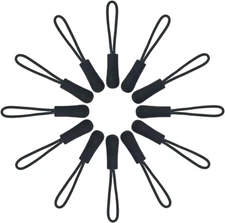 Black Zipper Pulls Fixer Nylon Cord Extension Jacket Tab Tag Replacement 20 Pcs