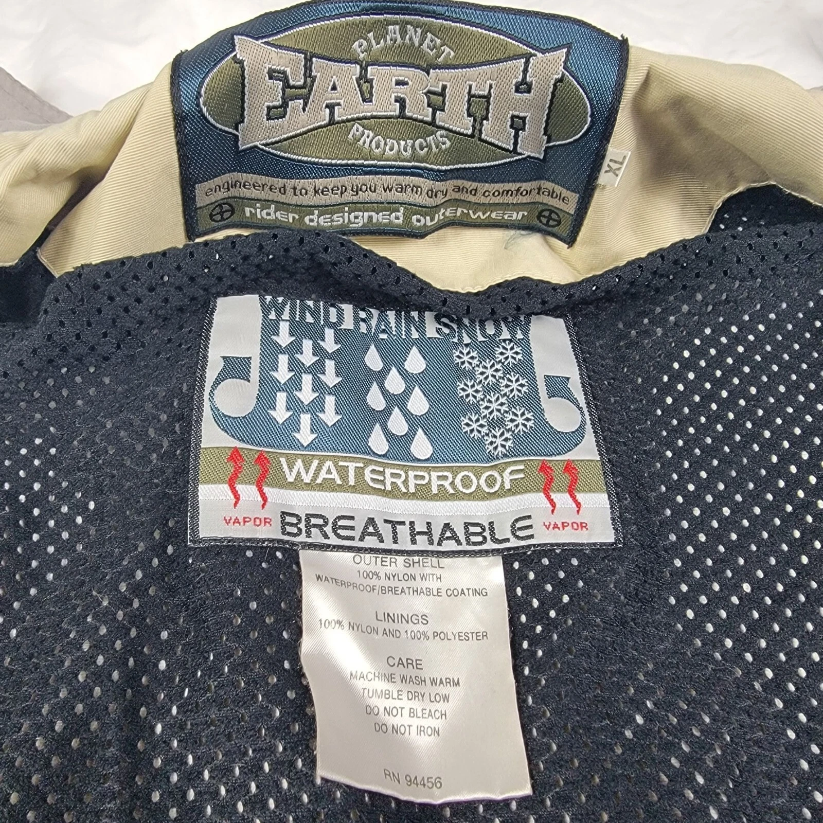Planet Earth Products Mens XL Beige Waterproof Jacket Winter Rain Outdoors Camp - product detail image 4