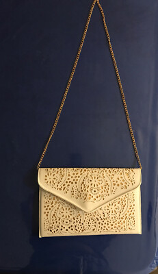 Jing Mei Cross Body Purse White And Gold Chain Strap vintage Rare 12 x8 