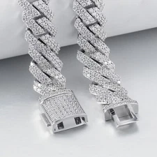 White Gold Plated Bracelet 12mm Stainless Steel Full Iced CZ Out Cuban Bracelet