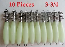 10 Pieces 3.75" Glow Squid Jigs Hard Body plastic Body 2 Razor Hooks