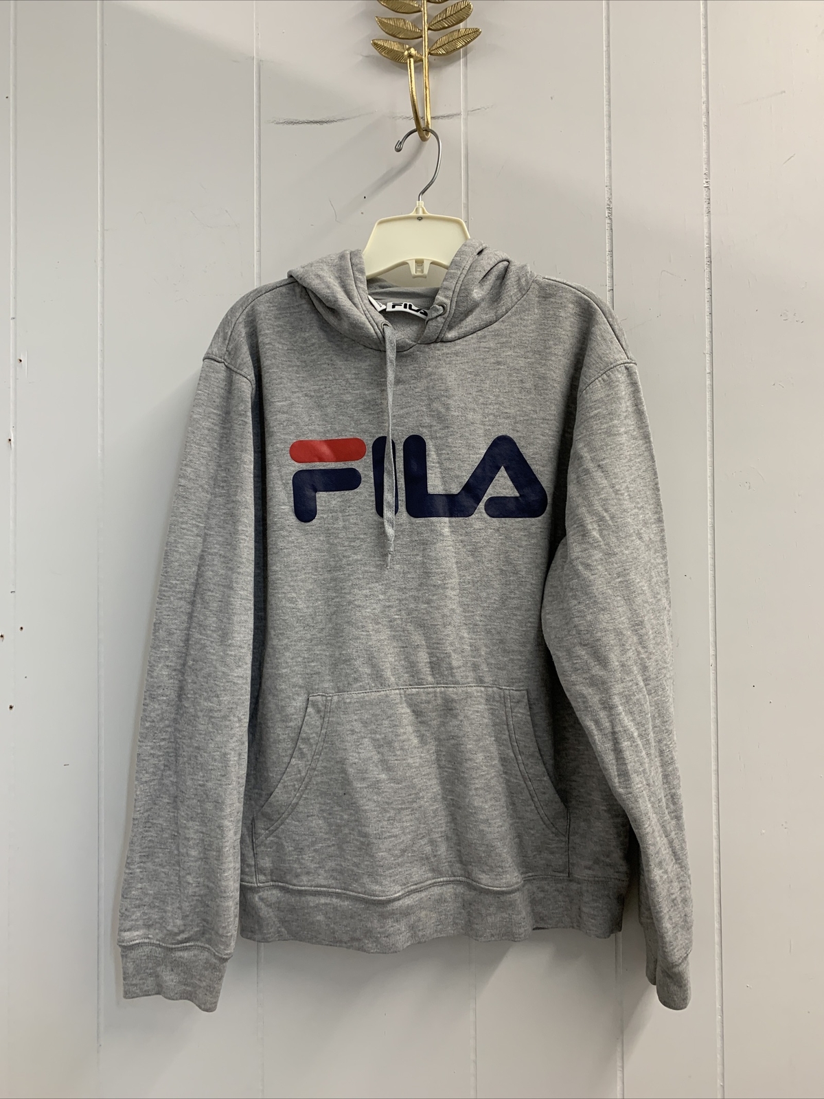 FILA Felpa con Cappuccio Uomo Media Felpa Pullover Grigio Logo Maglione Colorblock