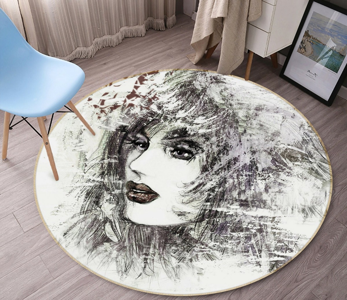 3D Sketch Girl NA9008 Game Rug Mat Elegant Photo Carpet Mat Fay