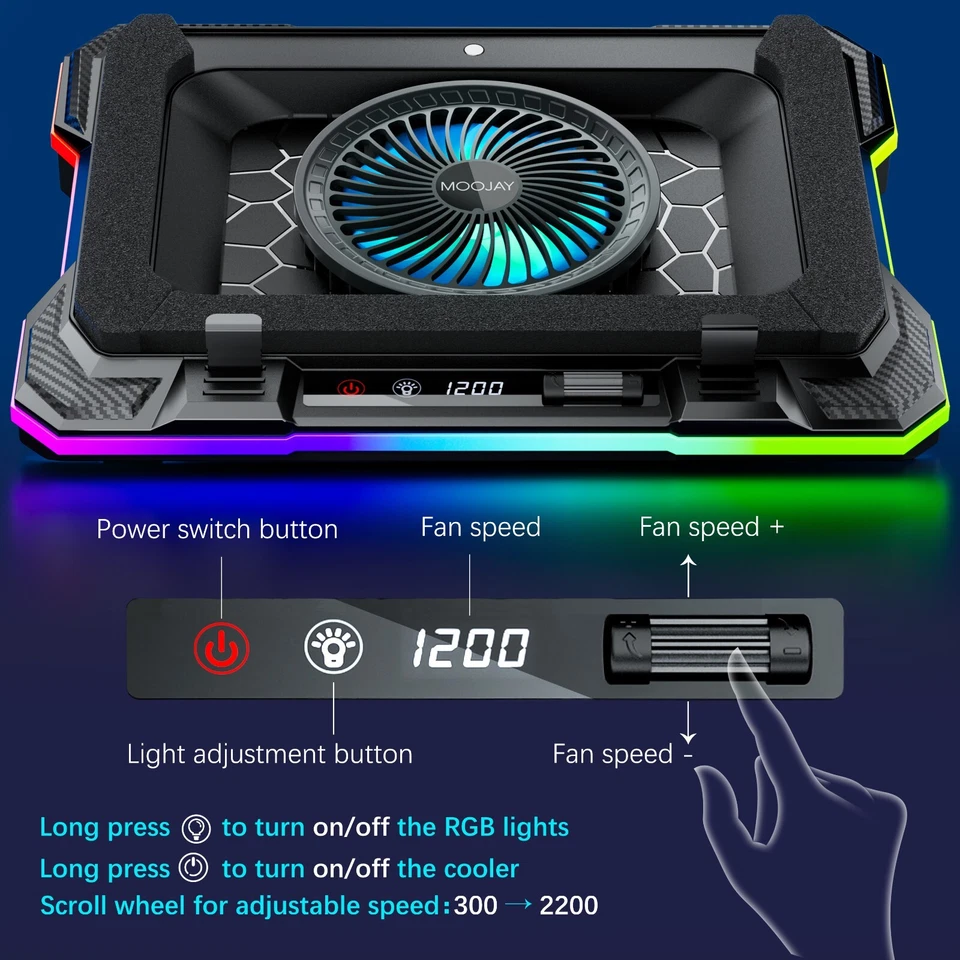 Laptop Cooling Pad Leistungsstarker Turbo Lüfter RGB Gaming Notebook Kühler für 14-19 Zoll - Bild 4 von 4