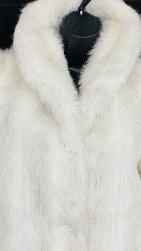 Vintage 1970s white faux fur coat, gray puffed sleeves formal fall winter - Picture 3 of 6