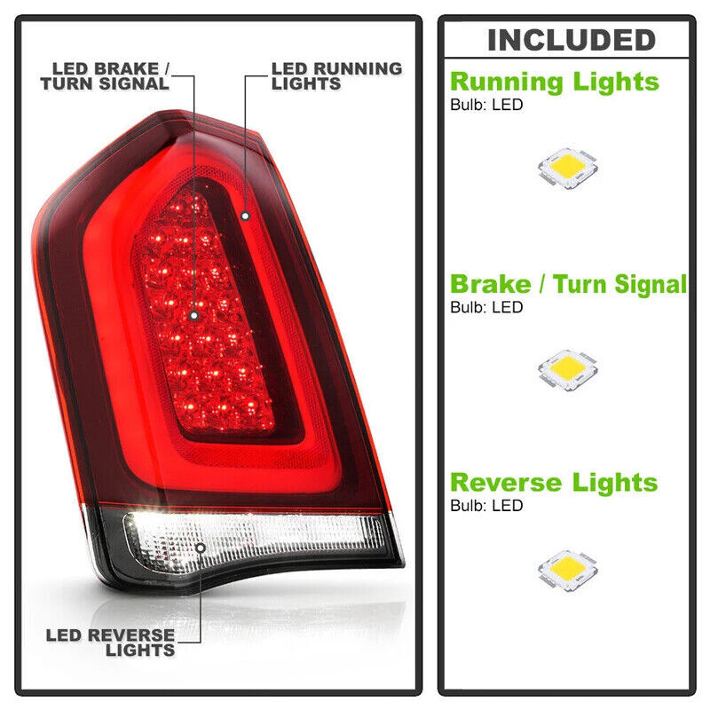 1 Pair Black Tail Light For Chrysler 300 2015-2023 LED Turn Signal