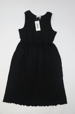 Women Sleeveless Summer Dress Crewneck Ribbed Knit Ruffle Swing M