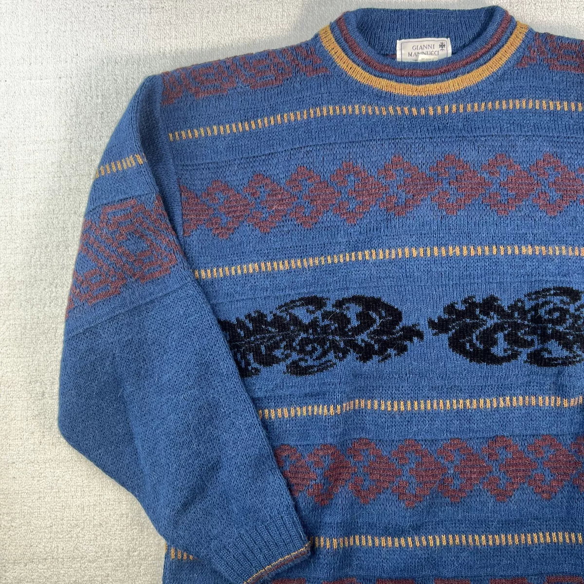 Pull homme vintage Gianni Mannucci mélange alpaga grand fabriqué en Italie