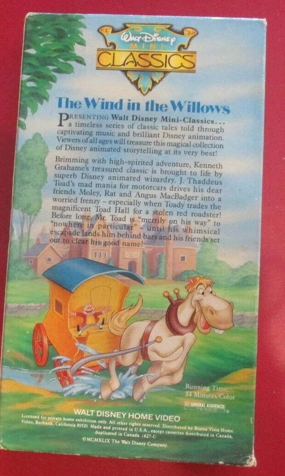 Disney Classics: The Wind in the Willows (VHS 1996) - Image 2 of 3