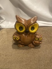 Cute Vintage Ceremic Brown Owl holding Babies. Good Condition No Damage