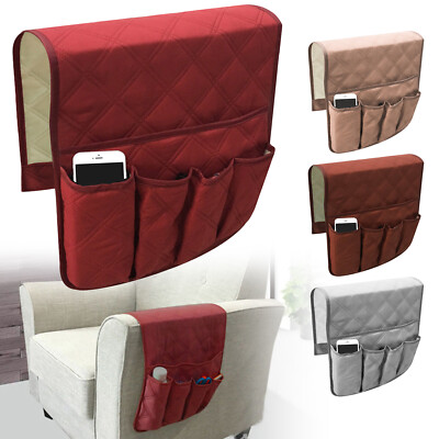 Sofa Arm Rest TV Remote Control Organizer Holder 5 Pockets Chair Couch Bag