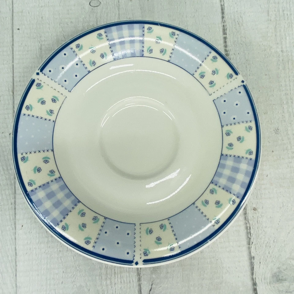 Gibson HOME VALLEY Cuadrados Lila Y Flores Sobre Borde Gres Platillo Plato Juego 4 Foto 4 de 4