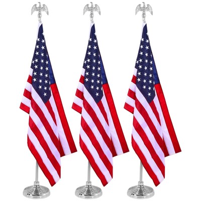 3x 8Ft Telescoping Flag Pole Aluminum Indoor Flag Pole W/5Ft US Flag & Eagle Top