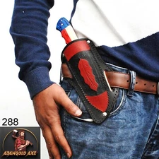 CUSTOM MADE PURE LEATHER HAND ENGRAVED HORIZONTAL SHEATH FOR FIXED BLADE KNIFE..