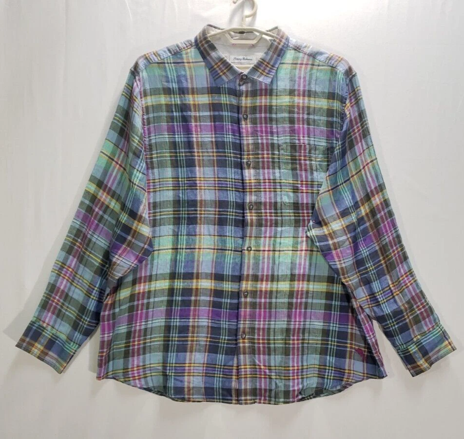 NEW Tommy Bahama Linen Shirt Mens 2XL Long Sleeve Hemsworth Button Up Plaid $128