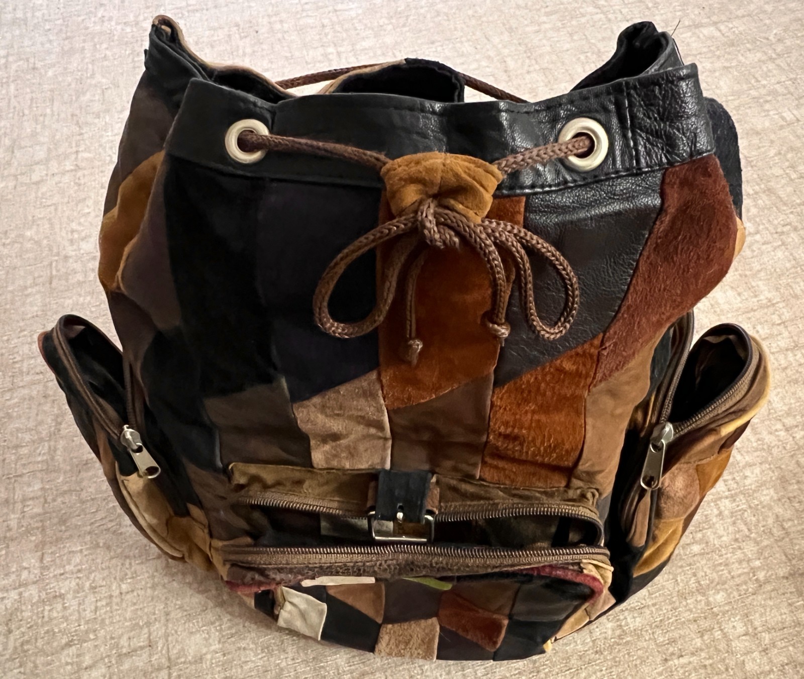 Moroccan leather patchwork cinch/bacback - image 10