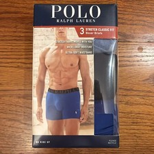 NEW Polo Ralph Lauren Mens Stretch Classic Fit Boxer Briefs Blue 3 Pack Size M