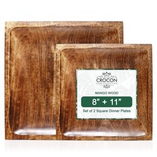Square Wood Plates Set of 2, Wooden Dinner Plates Set, 8 Inch 11 Inch Wood ...