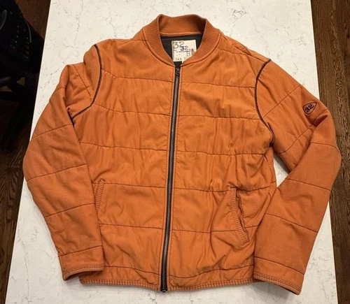 32 Bar Blues Quilted Full Zip Jacket Men's Medium Burnt Orange Rib Knit Collar - product listing photo