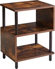 Side Table for Bedroom, Narrow End Small, Wood Legs, Rustic Brown/Black