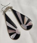 VINTAGE SILVER MEXICAN MOTHER OF PEARL EARRINGS HOOK TOP — photo 1