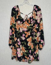 Asos design dress size 12 black multi large flowers balloon sleeves square neck