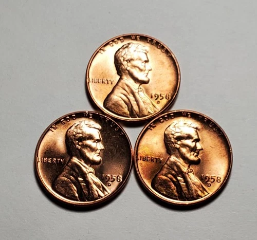 3 X 1958 D LINCOLN WHEAT PENNY UNC 3 COIN SET #P3232