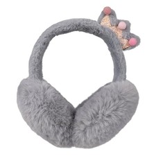 Winter Earmuffs for Kids Foldable Girls Ear Warmer Fluffy Cute Ear B-grey