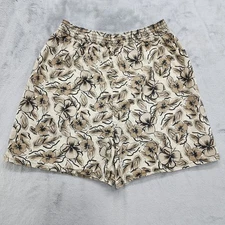 Vintage 80s Basic Editions Shorts Womens M Brown Floral Hawaiian Cotton Pull On