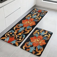 Kitchen Mat Set of 2, Low-Profile Non-Slip Washable Rugs, Colorful Decorative...