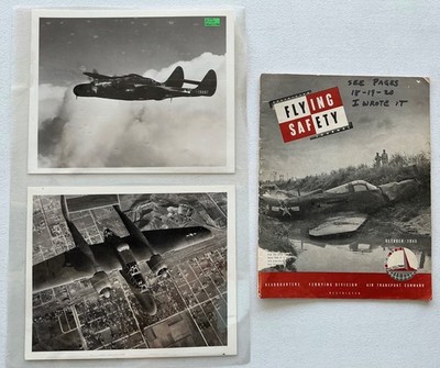 2 Rare WWII Northrop P-61 Black Widow Official Photos & 1945 Flying Safe Article
