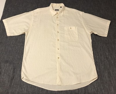 Gitman Bros Button Shirt Mens Large Cream Textured Dot Look Cotton Blend Casual