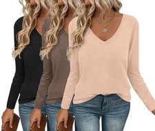 3 Pack Long Sleeve Shirts for Women V Neck T Shirt Fall Casual Tops Basic The...