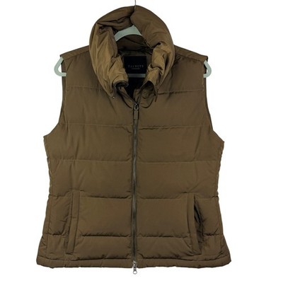 Talbots Womens Medium Brown Down Filled Puffer Vest Quilted Full Zip Funnel Neck
