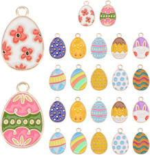 Easter Charms 24Pcs Enamel Easter Egg Bunny Chicken Pendants for Diy Jewelry Mak