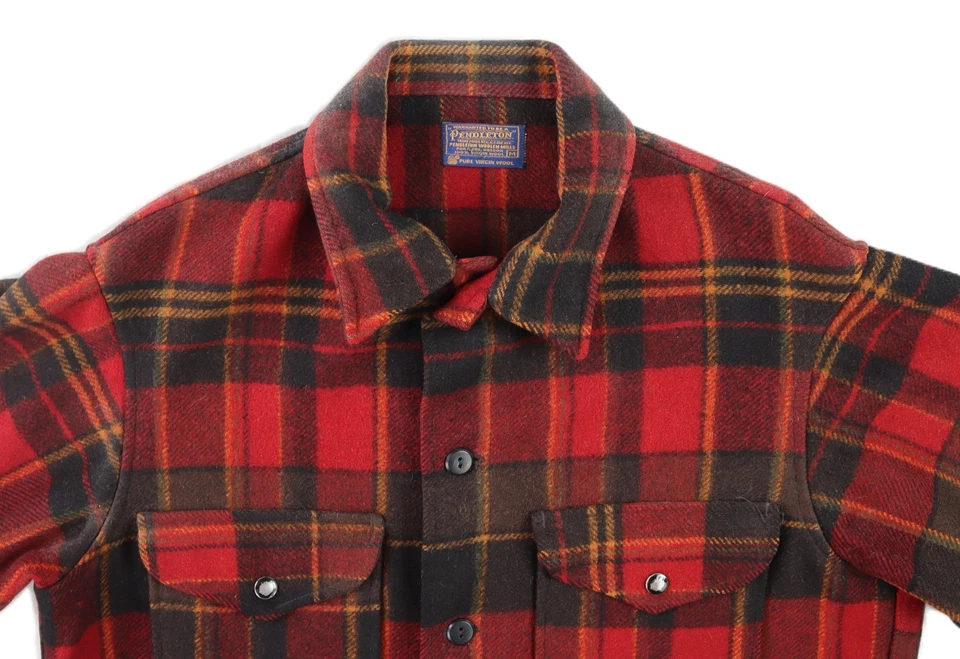 VTG 80s PENDLETON USA Men's M Red Plaid Mackinaw Cruiser Hunting Jacket Shirt - Image 4 of 4