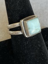 925 Sterling Silver Blue Square Larimar Gemstone Ring Size 7.25 Vintage