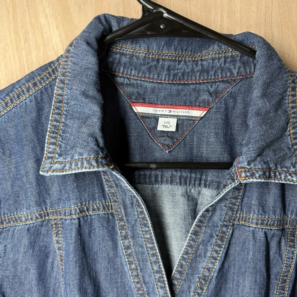 Tommy Hilfiger Vestido Camisa Vaquera Azul Botón Frontal Para Mujer Grande Foto 2 de 4