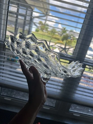 VTG FOSTORIA American Clear Tri-Cornered 3 Footed 11” Geometric Serving Bowl EUC