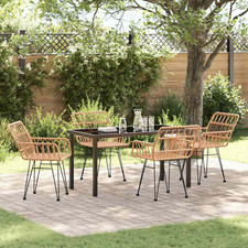 Image of Garden Dining Set 2-Seater Brown Poly Rattan Powder-Coated Steel Table & Chairs