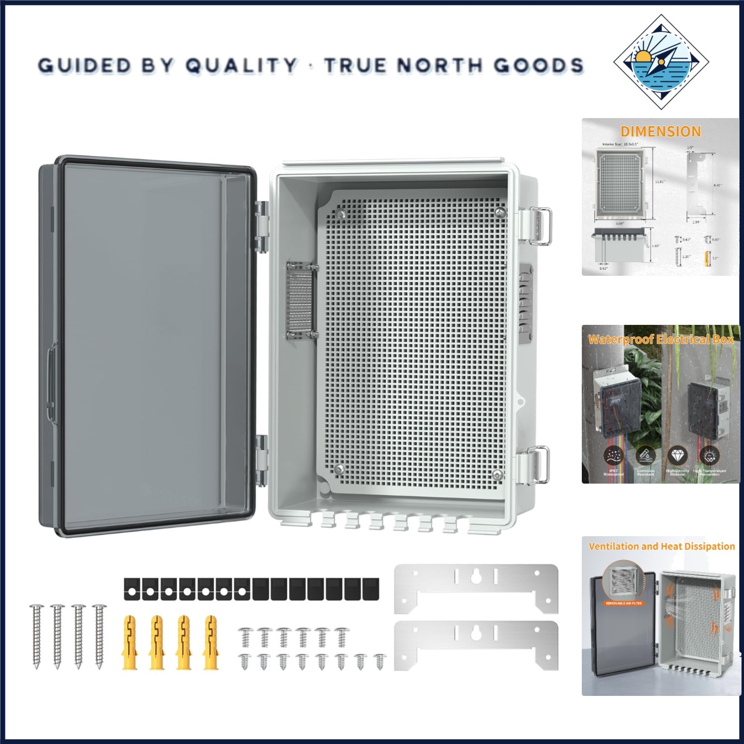 Caja Eléctrica Exterior Impermeable para WiFi, Ventilada con Panel de Montaje y Ojal