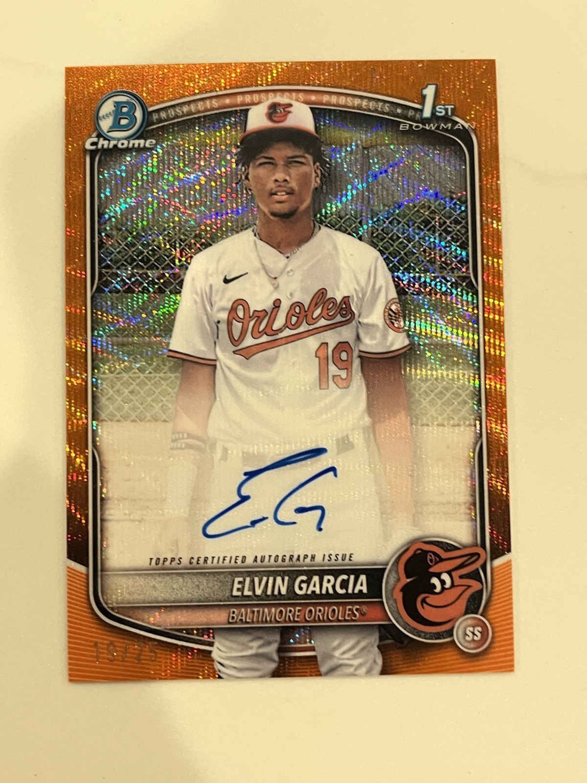 2025 Bowman Chrome Elvin Garcia 1st Bowman Orange Wave Auto /25 #CPA-EG Orioles