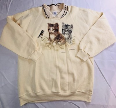 Vintage 90s Giordano Grandmacore Kitty Sweater With Collar XL 