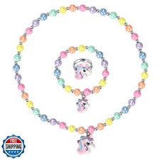 Msnailfly Unicorn Stretch Necklace Little Girl Toddler Necklace Bracelet Set,