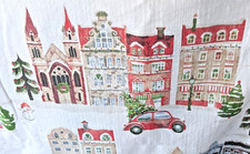 Holiday fabric shower curtain Christmas village town tree snowman car Envogue