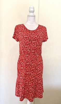 BANANA REPUBLIC Flounced Hem Fit & Flare Dress Cottagecore Red Ditsy Floral S