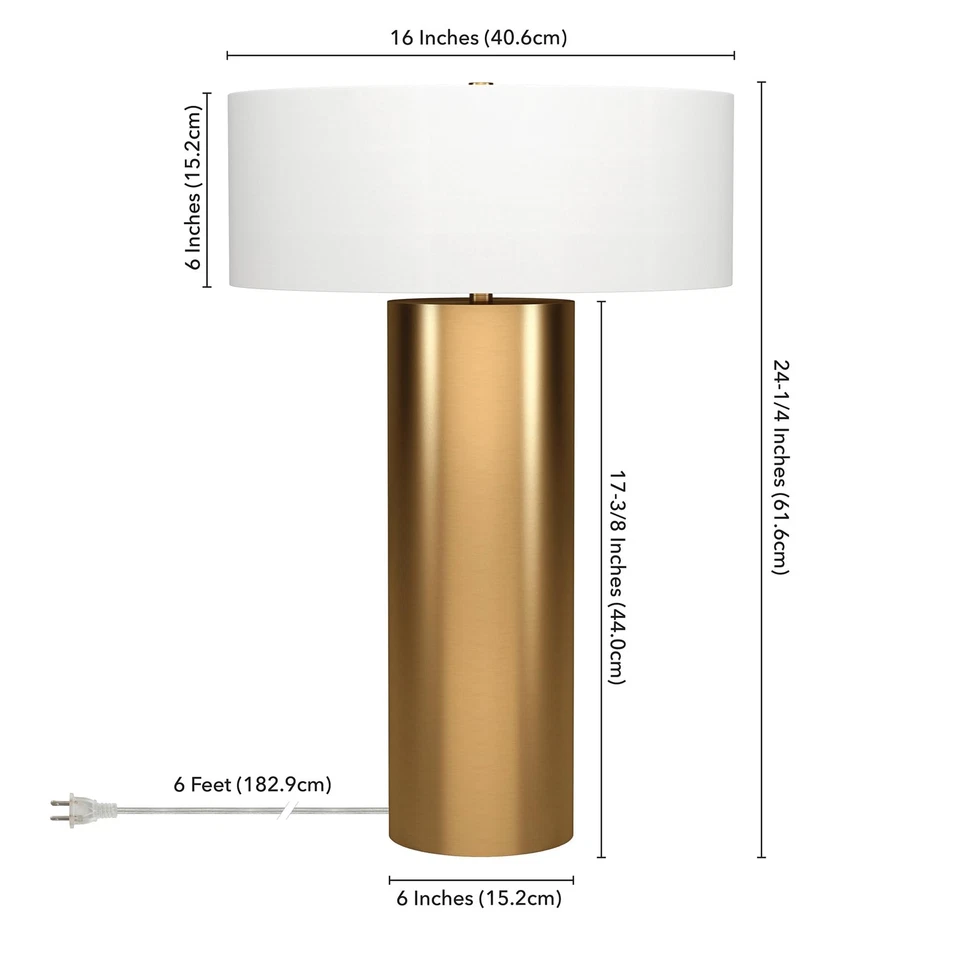 Lámpara de mesa moderna de mediados de siglo de 24"" con pantalla de tambor de tela blanca para L... Foto 4 de 4