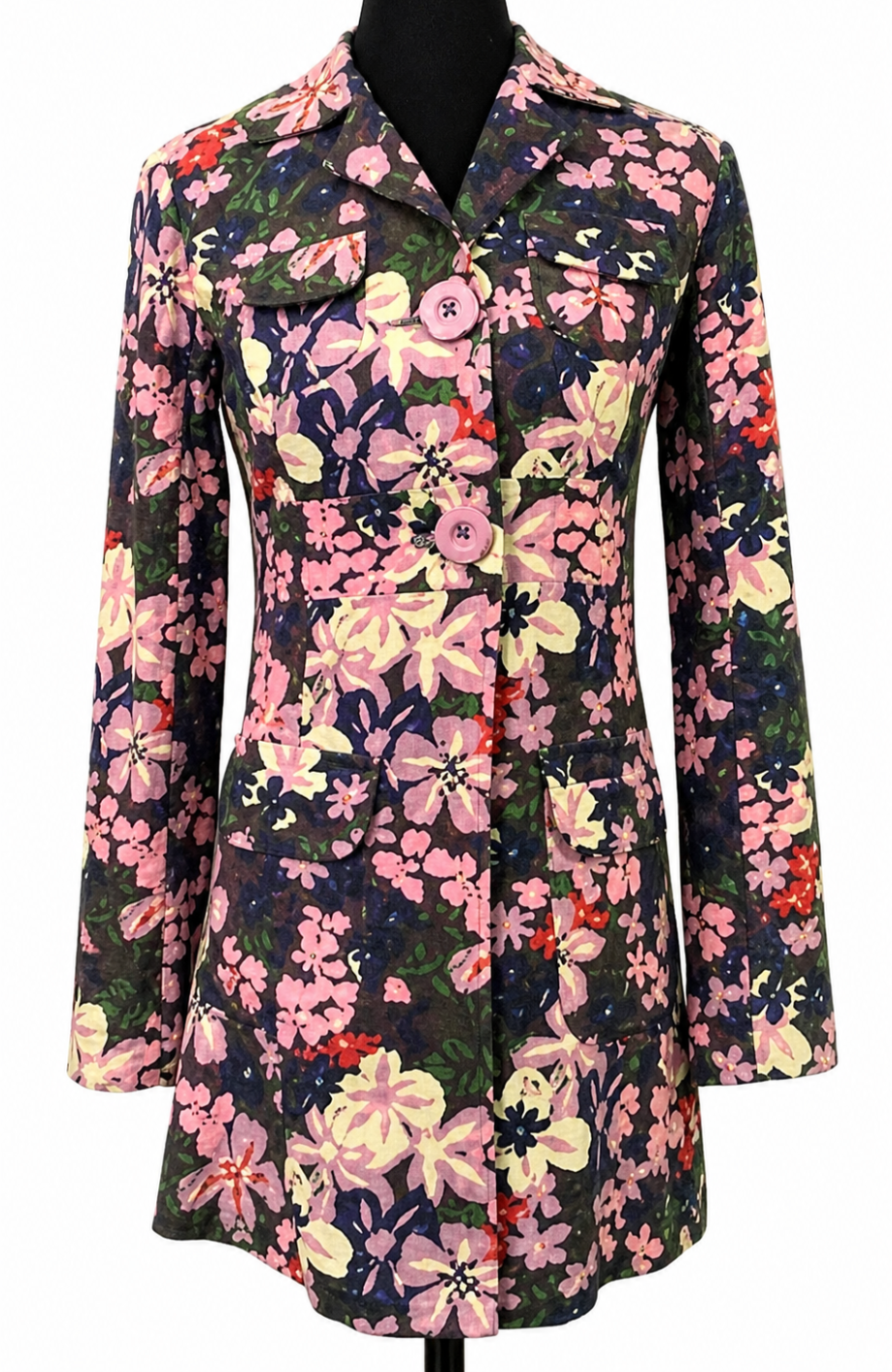 Tara Jarmon For Target Womens Trench Coat Size XS Muticolor Mod Floral Cotton