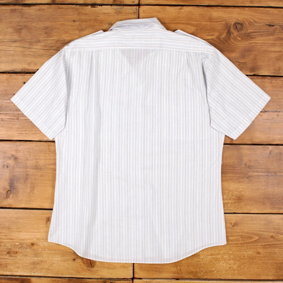 Camisa informal vintage Knightsbridge botón L para hombre manga corta azul a rayas Foto 2 de 4